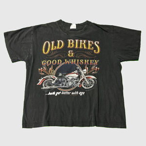 Vintage Harley Davidson Old Bikes & Good Whiskey Graphic T-Shirt Size L
